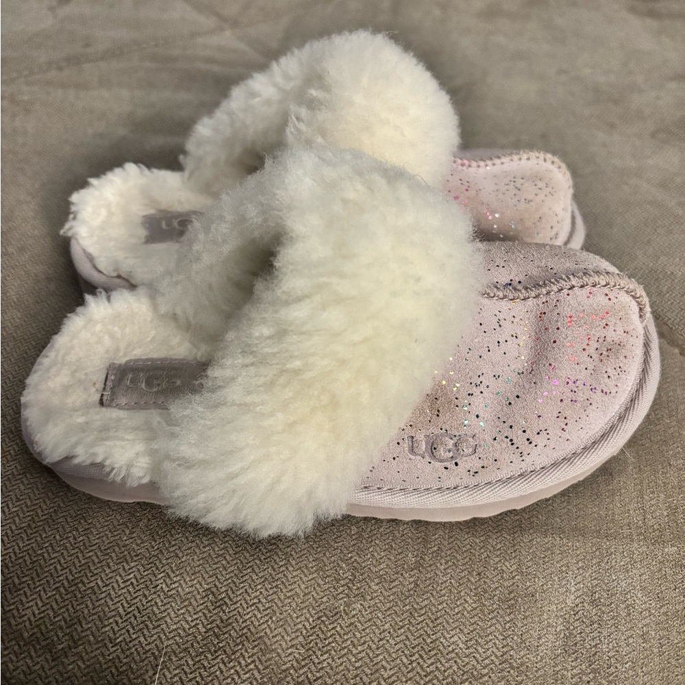 UGG Light Pink Glitter Shearling Clog Slippers